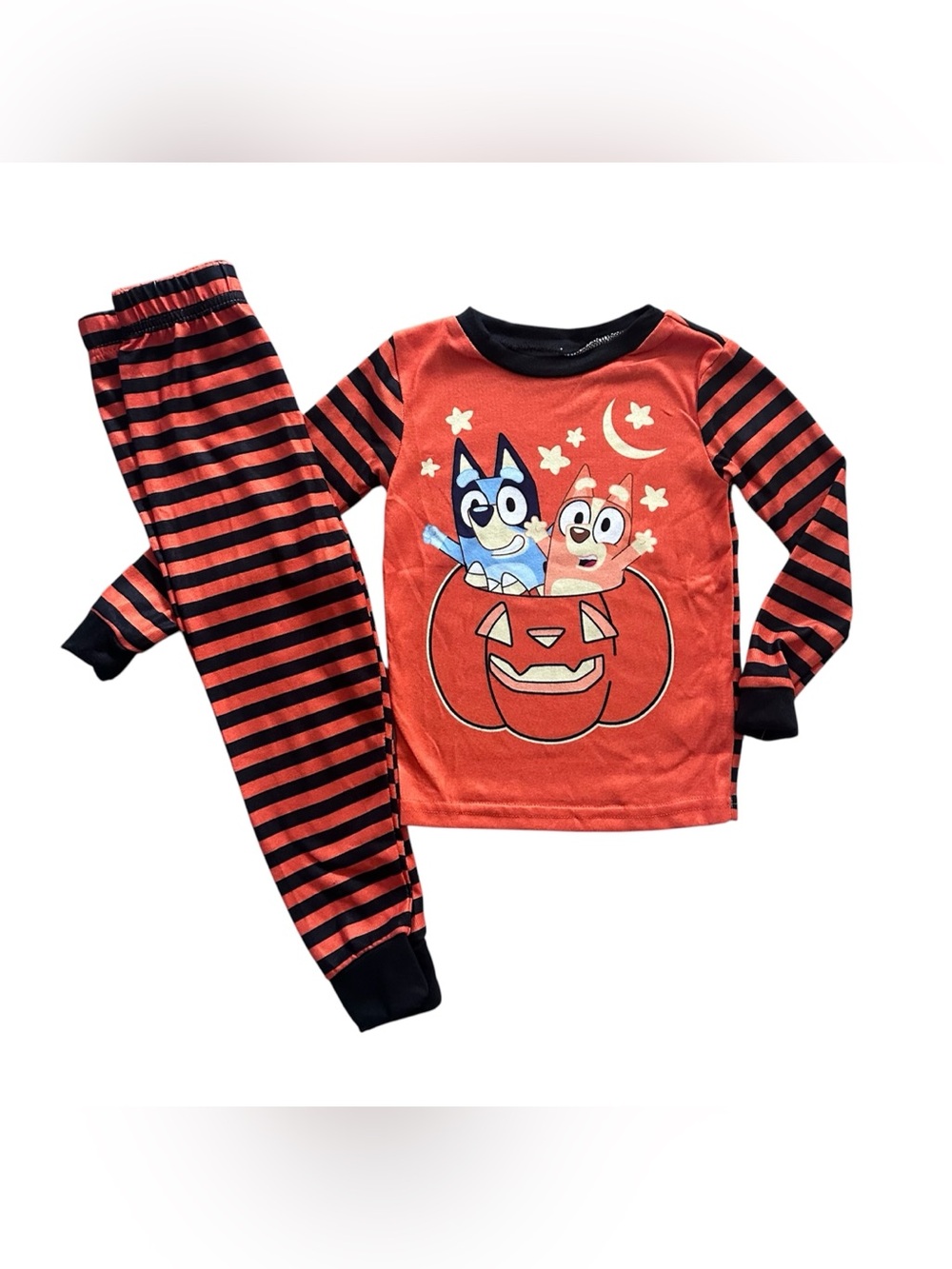 Bluey Orange and Black Striped Halloween Pajama Set Size 4T